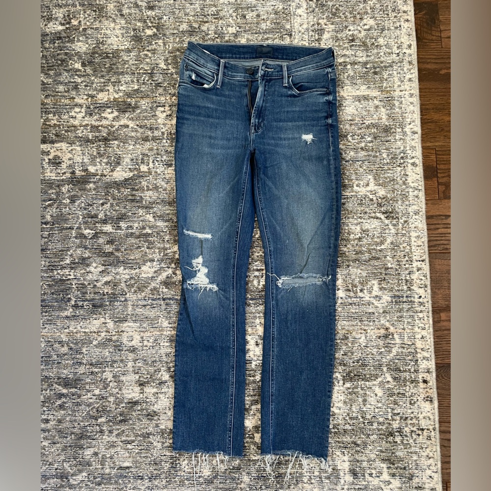 Mother Denim, mid rise, stretch, blue denim jeans.